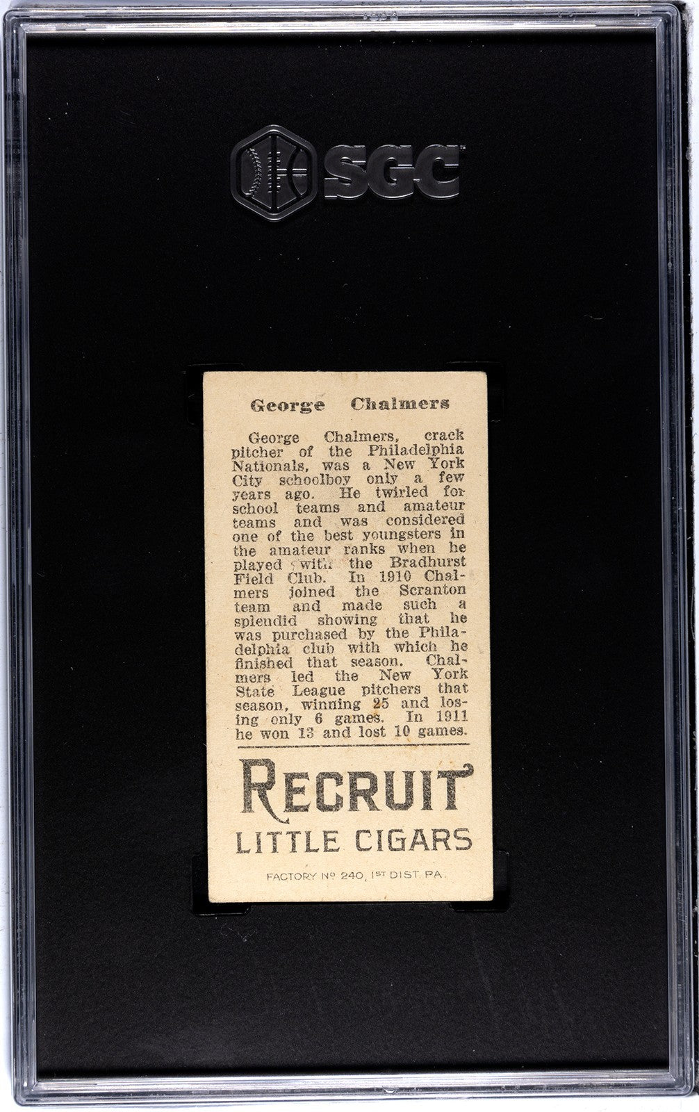 1912 Recruit Little Cigars T207 George Chalmers SGC 41