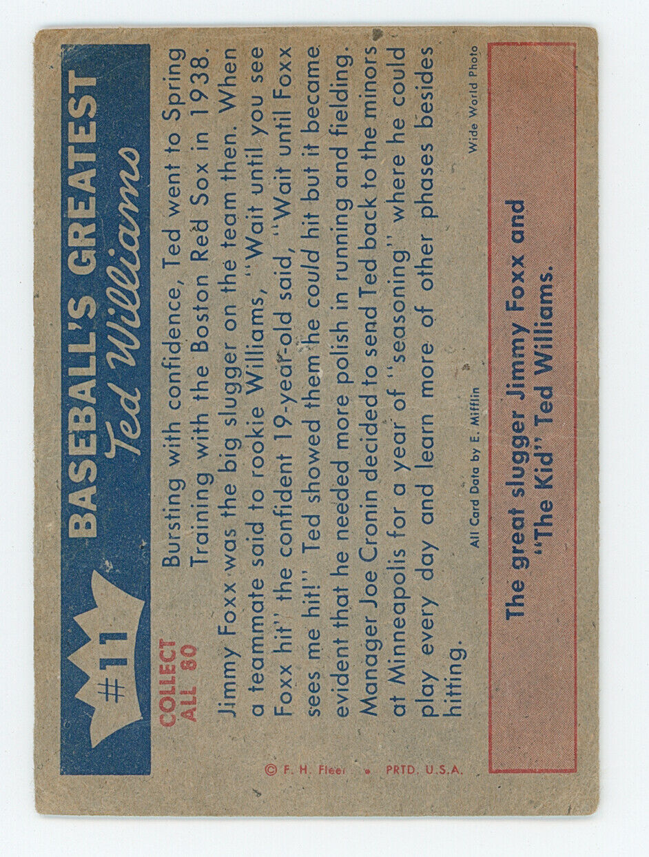 1959 Fleer Ted Williams &quot;First Spring Training&quot;. HOF Boston Red Sox. 