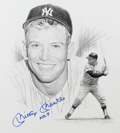 Mickey Mantle Signed &amp; Inscribed Original Art, Banse Drawing. Auto JSA2