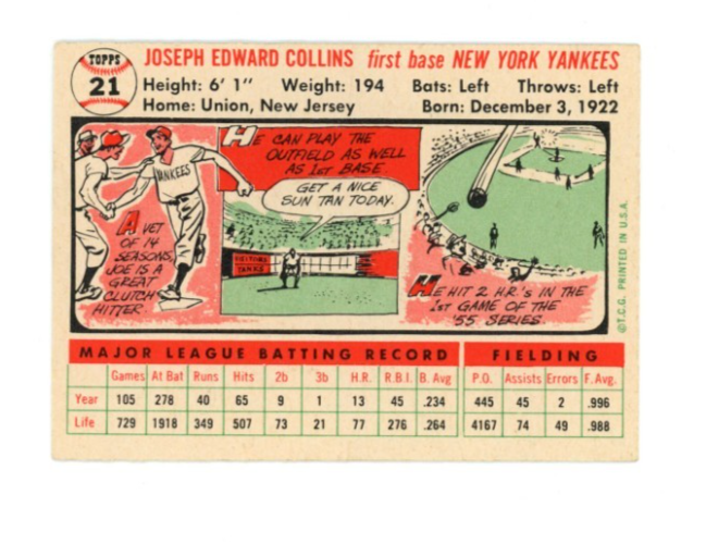 1956 Topps Joe Collins White Back1