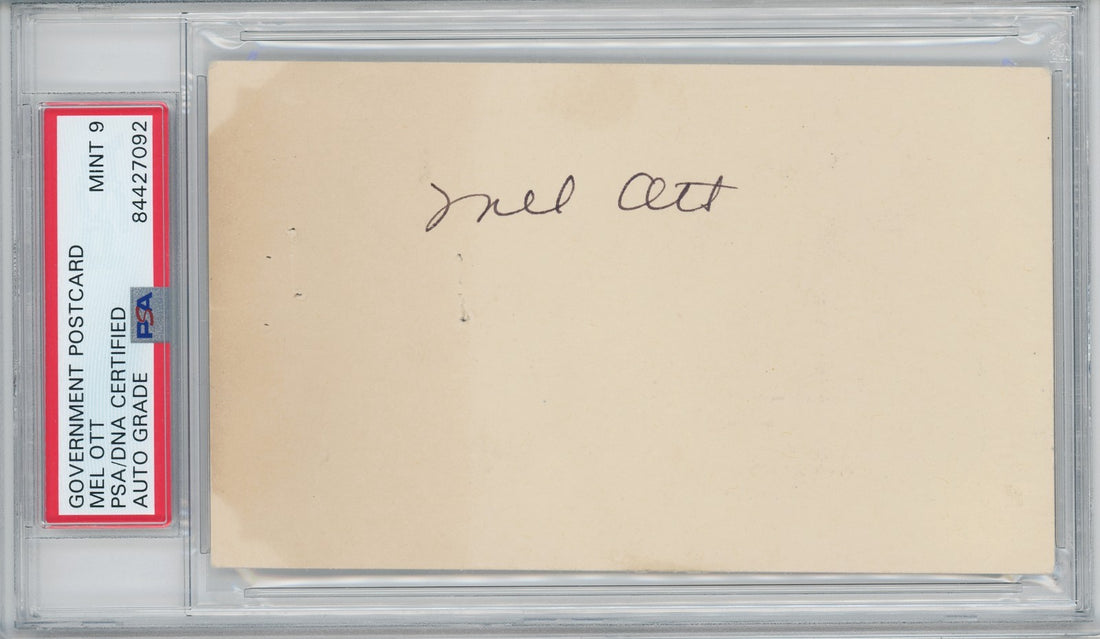 1948 Mel Ott Signed Government Postcard, Mint. PSA 91
