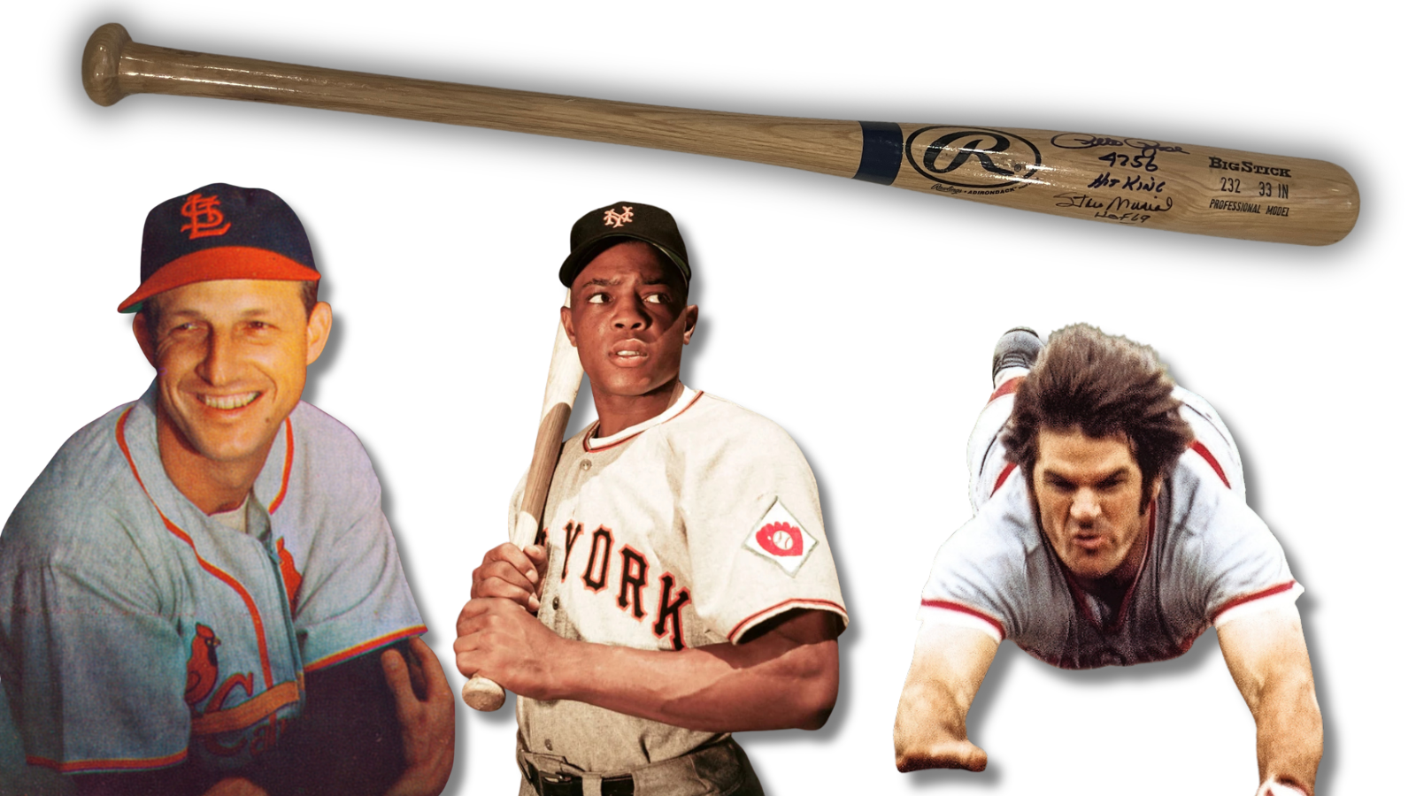 Willie Mays, Musial, Rose Multi Signed &amp; Inscribed 3,000 Hits Baseball Bat. JSA0