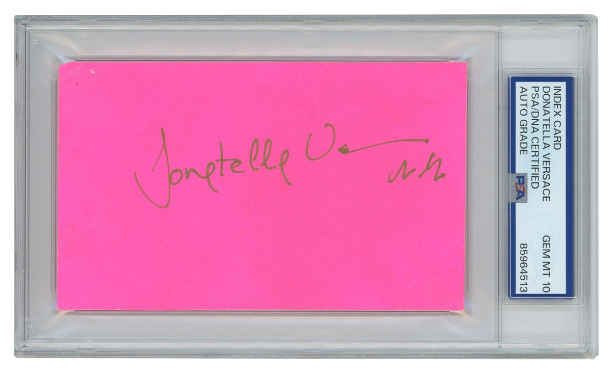 Donatella Versace Signed Index Card. PSA Auto Grade Gem Mint 101