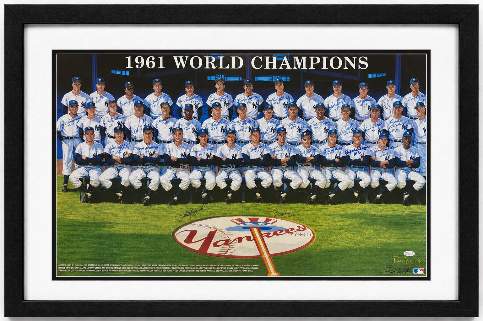 Mickey Mantle &amp; 1961 NY Yankees Multi Signed Ron Lewis Lithograph. Auto JSA0
