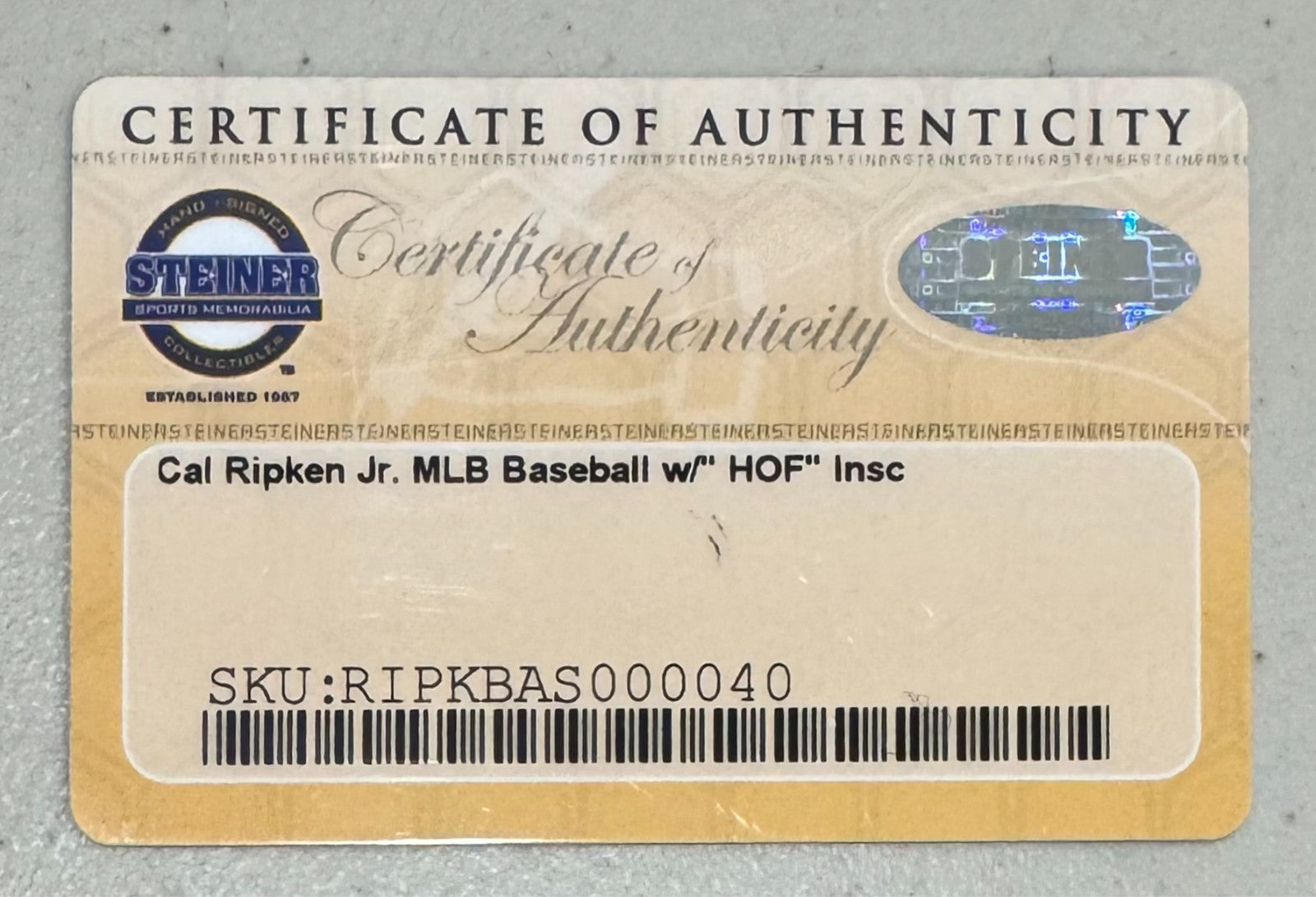 Cal Ripken Jr. Signed &amp; “2007 Hall Of Fame” Inscribed Baseball. Steiner3