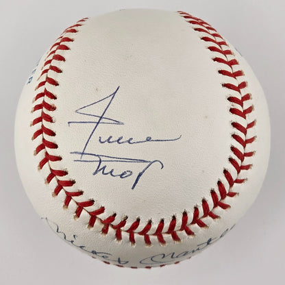 Mickey Mantle, Willie Mays &amp; Duke Snider Signed Baseball. High Grade. PSA 9.51