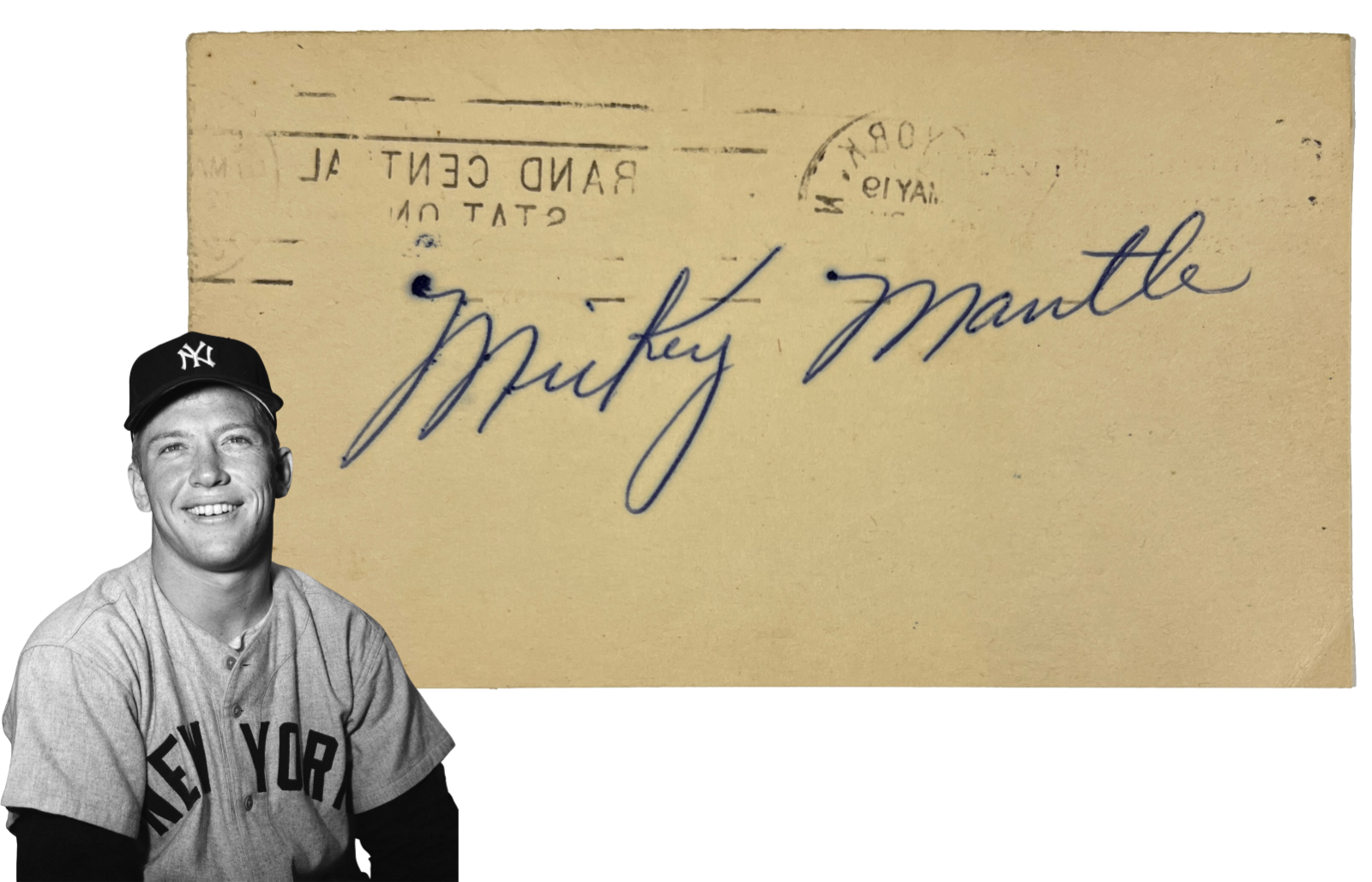 1951 Mickey Mantle Signed Postcard, Rare Rookie Autograph Signature. Auto JSA