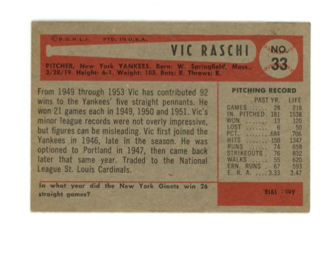 1954 Bowman Vic Raschi1