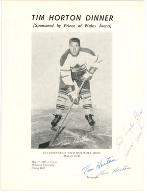 Tim Horton Signed 1965 Dinner Menu Program. Auto JSA