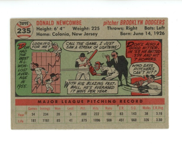 1956 Topps Don Newcombe Gray Back1