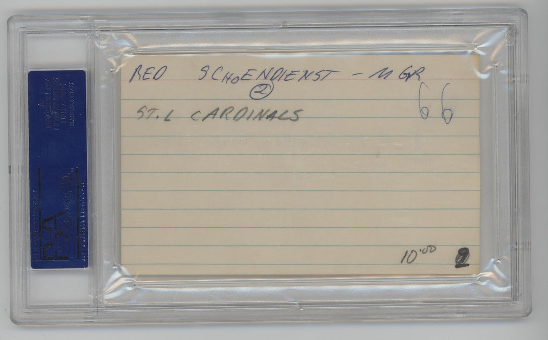 Red Schoendienst Signed Index Card. PSA. St. Louis Cardinals Hall of Famer1