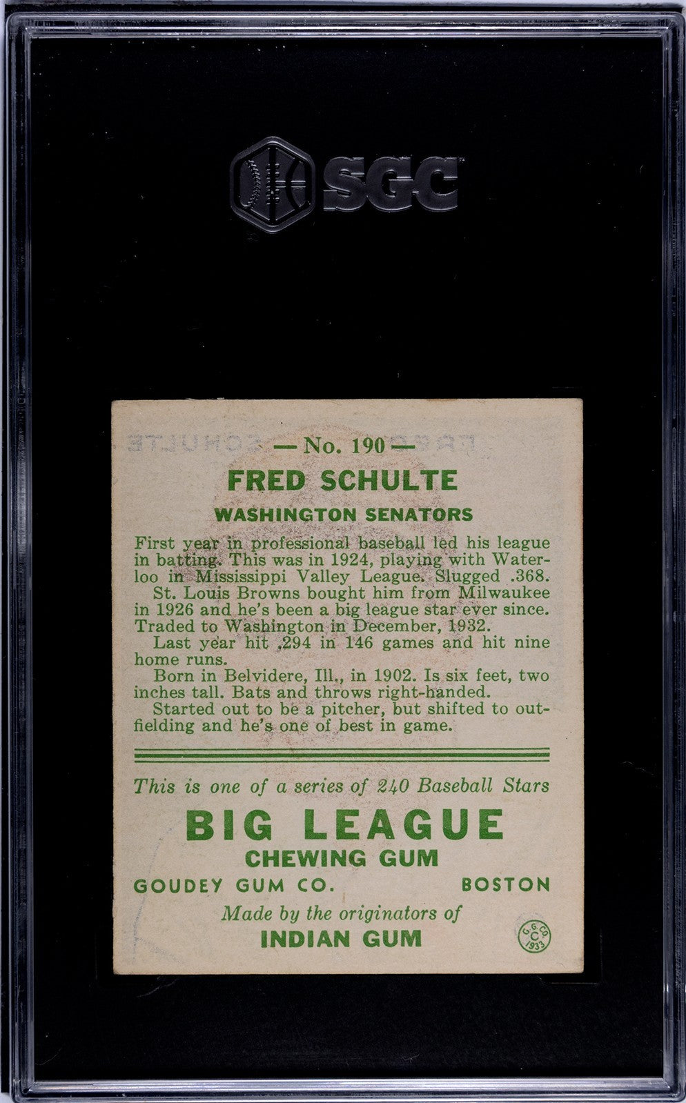 1933 Goudey Fred Schulte 