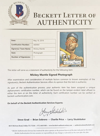 Mickey Mantle Signed 1952 Topps Rookie 8x10 Photo. Beckett2