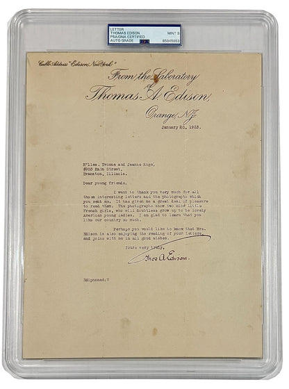Thomas Edison Signed Letter. Auto Graded PSA Mint 91