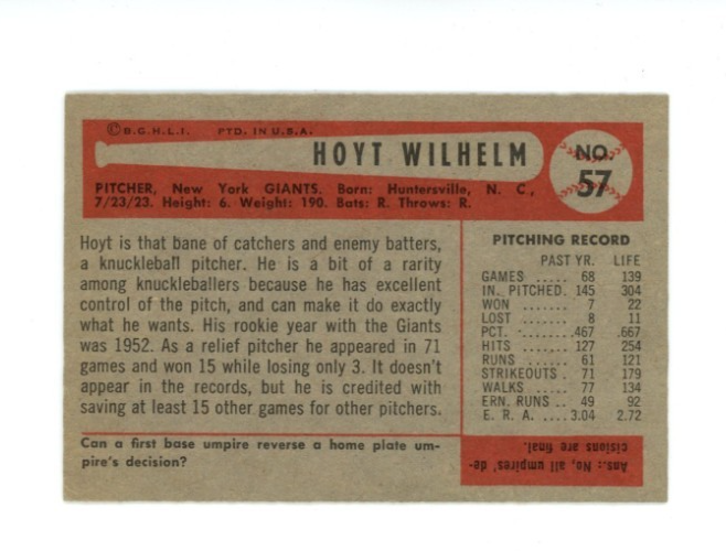 1954 Bowman Hoyt Wilhelm1