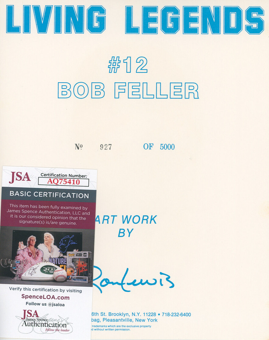 Bob Feller Signed 8x10 Photo, Ron Lewis. Cleveland Indians HOF. JSA