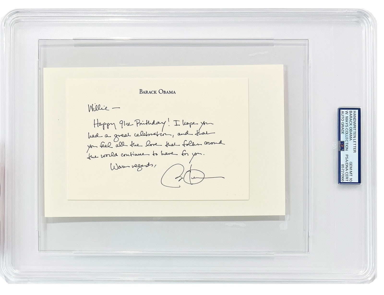 Barack Obama Handwritten &amp; Signed Birthday Letter to Willie Mays. Mays Estate0
