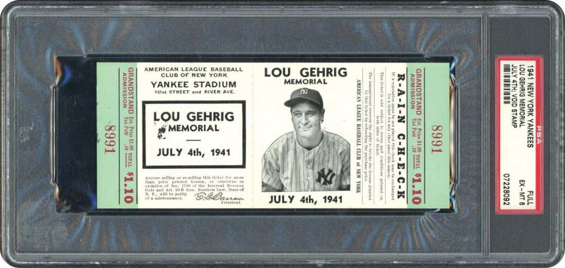 Extremely Rare 1941 Lou Gehrig Memorial Game Full Ticket. PSA 6 Low Pop