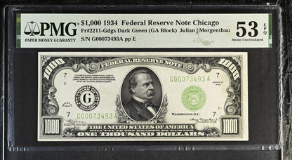 1934 $1000 Federal Reserve Note, Chicago Federal Reserve. PMG 53 EPQ