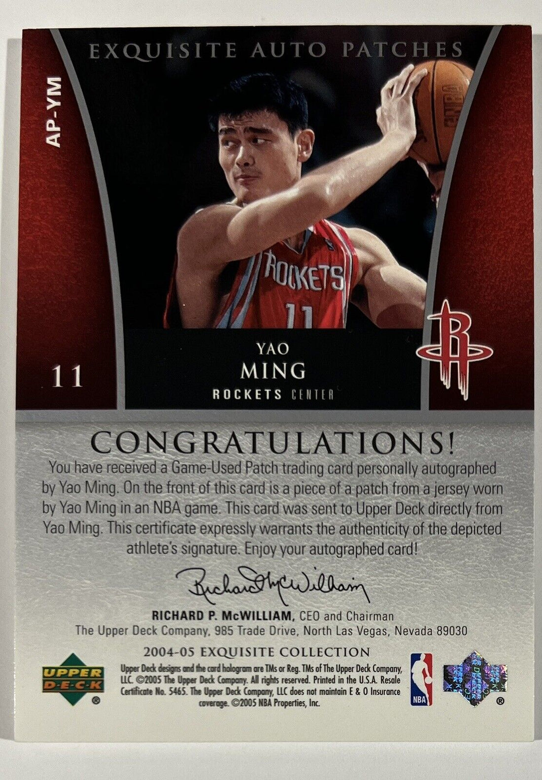 2004-05 Upper Deck UD Exquisite Collection YAO MING Patch Auto AP-YM. /100