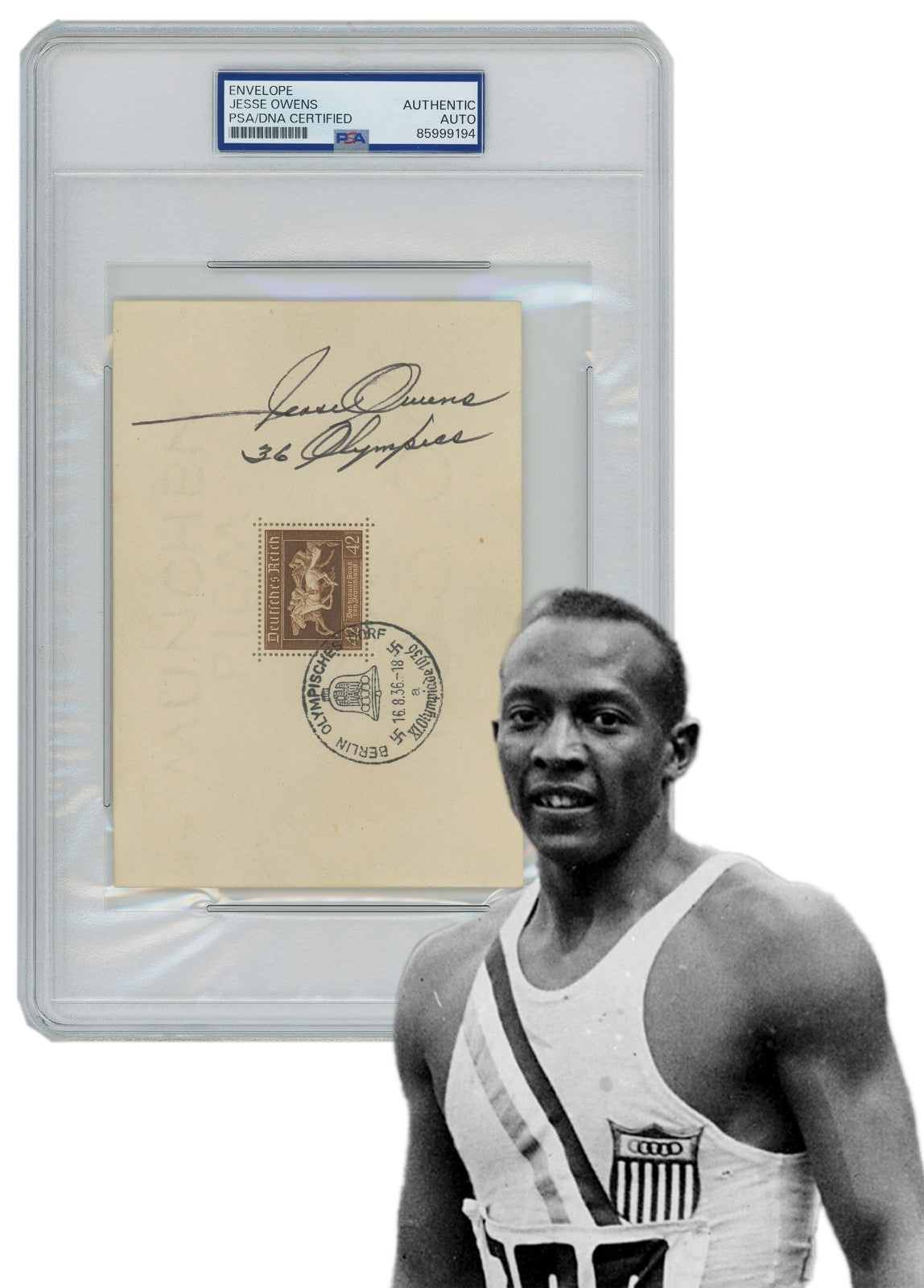 Jesse Owens Signed &amp; Inscribed Berlin Olympics Envelope, August 16 1936. PSA0