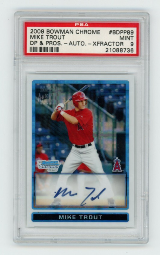 2009 Mike Trout Bowman Chrome Rookie Auto XFractor BDPP89, PSA 9 Mint. /2250