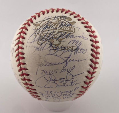 World Series MVP Signed Inscribed Baseball. Jeter, Reggie. 24 Sigs, LE /125. JSA2