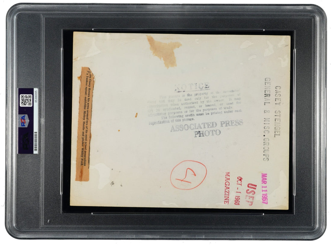 Mickey Mantle, Whitey Ford, &amp; Casey Stengel 1957 Type 1 Original Photo. PSA1