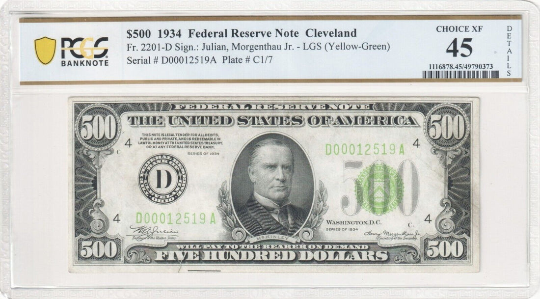 1934 $500 Federal Reserve Note, Cleveland Federal Reserve. PCGS Choice XF45