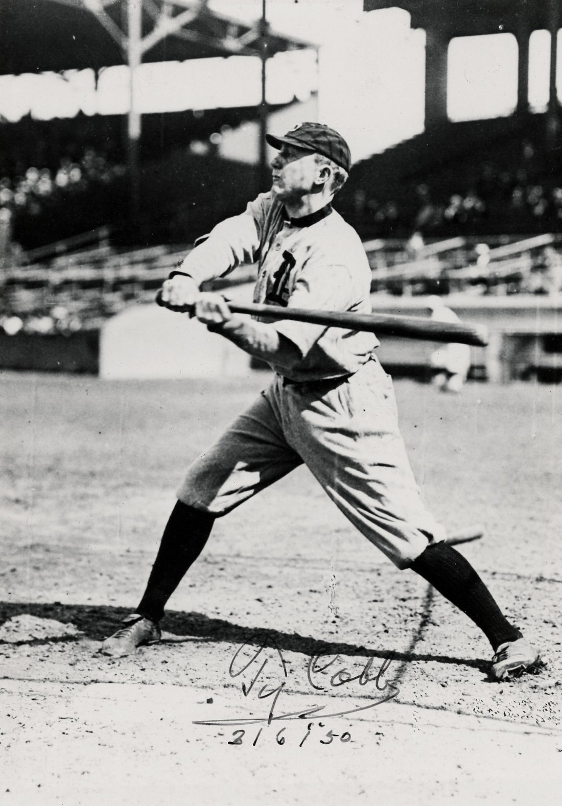 Ty Cobb Signed Photograph. Rare In Action Photo, Batting. PSA1