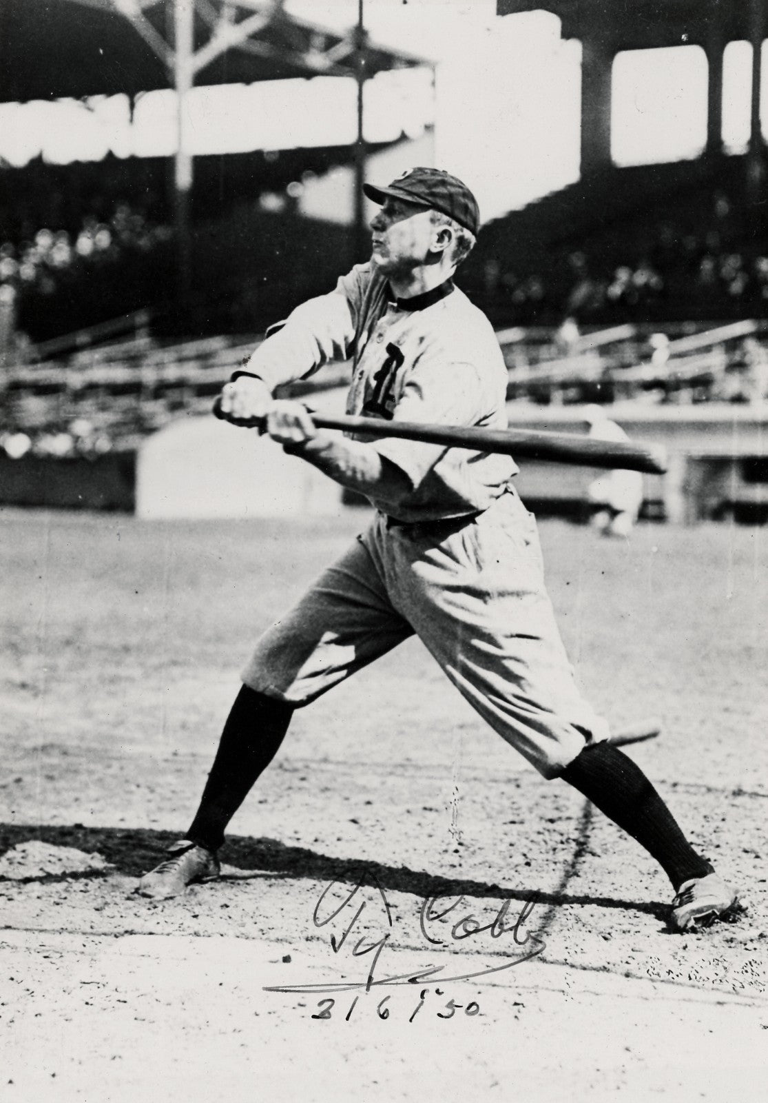 Ty Cobb Signed Photograph. Rare In Action Photo, Batting. PSA1