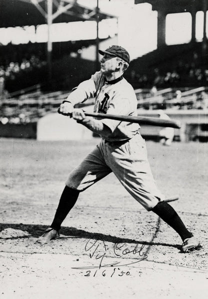 Ty Cobb Signed Photograph. Rare In Action Photo, Batting. PSA1