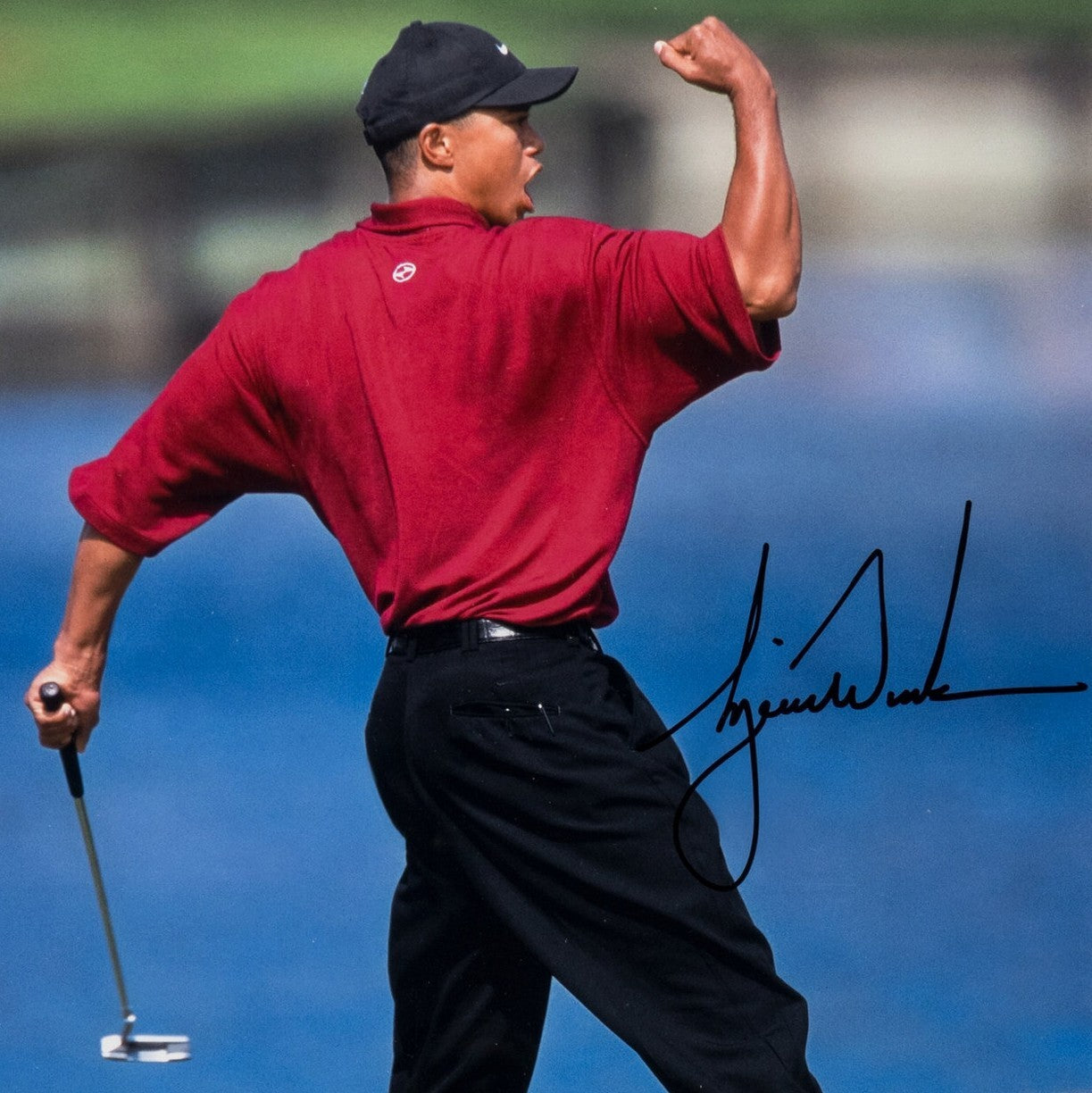 Tiger Woods 16x20 Signed Fist Pump Photo. Auto UDA Upper Deck2