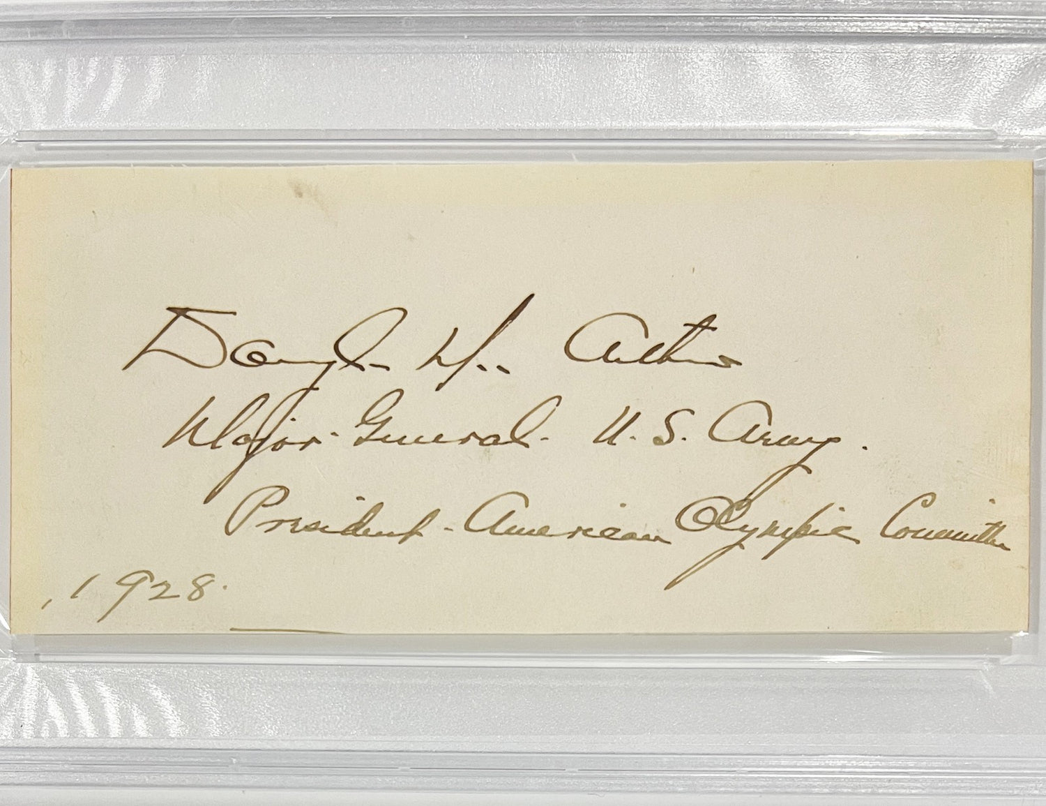 Early General Douglas MacArthur Signed &amp; Inscribed Autograph, 1928. PSA2