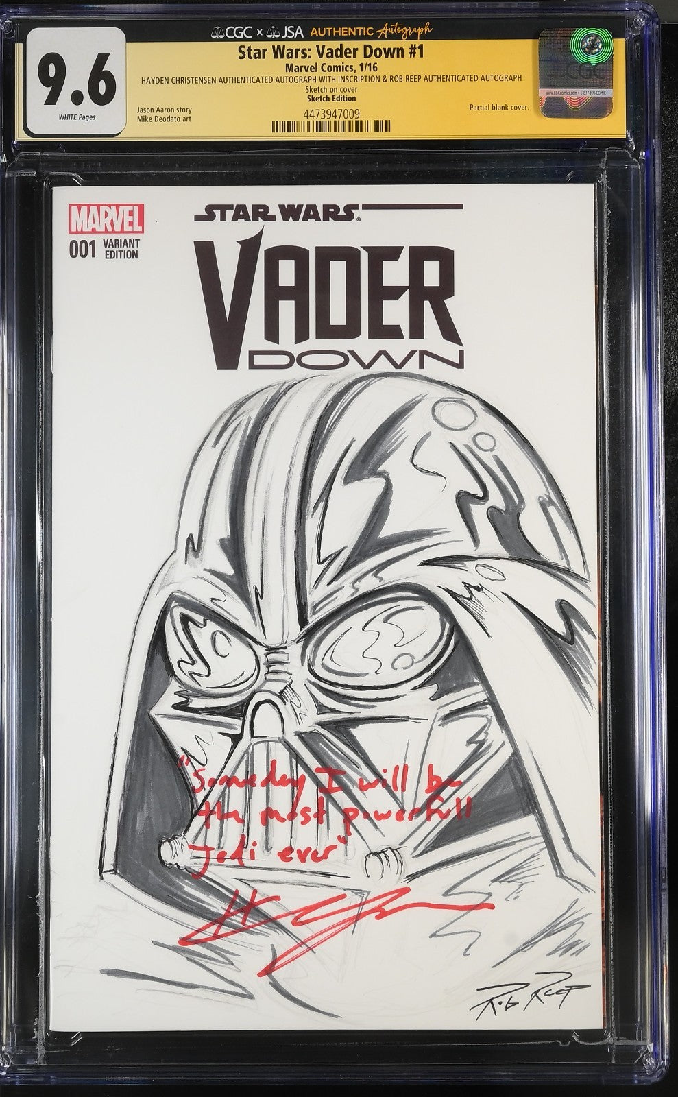 Hayden Christensen Signed &amp; Inscribed Darth Vader Star Wars Comic Book. JSA CGC0