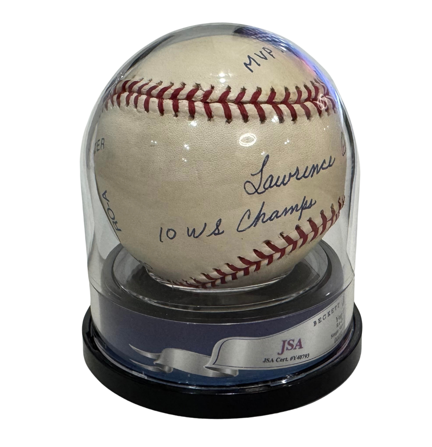 Yogi Berra Signed Stats Baseball. Full Name Autograph with Inscriptions. JSA 92