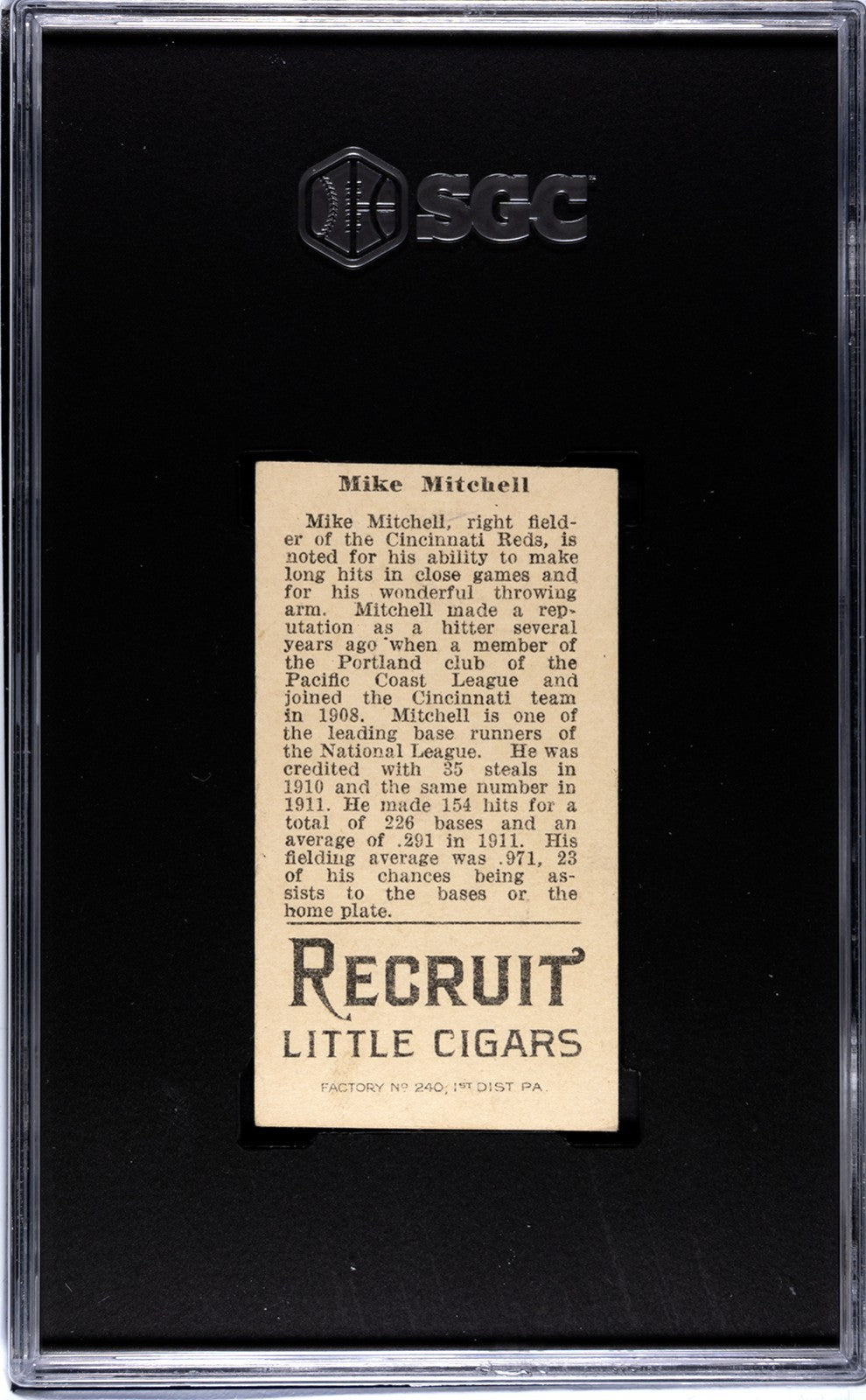 1912 Recruit Little Cigars T207 Mike Mitchell SGC 31