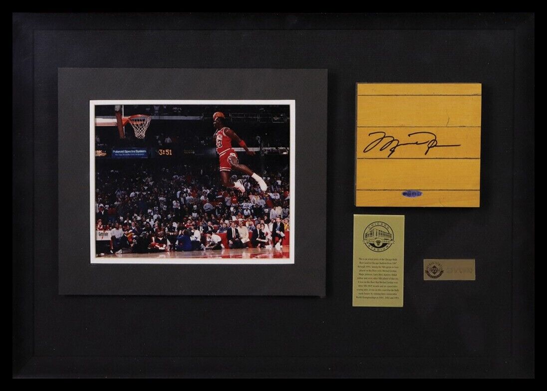 Michael Jordan Signed Game Used Floor, Chicago Stadium. Auto LE Upper Deck UDA