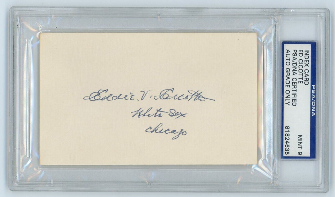 Eddie Cicotte Autograph. Chicago White Sox. 1919 World Series. PSA Mint 9