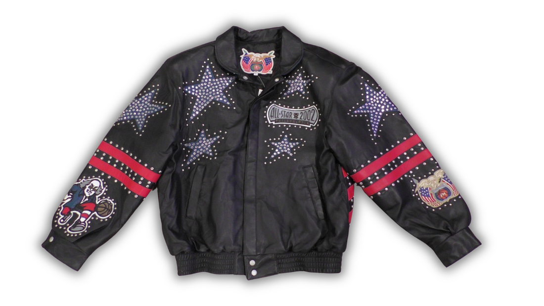 Jeff Hamilton NBA All-Star Leather Jacket, Rhinestones Studs. Embroidered Logos0