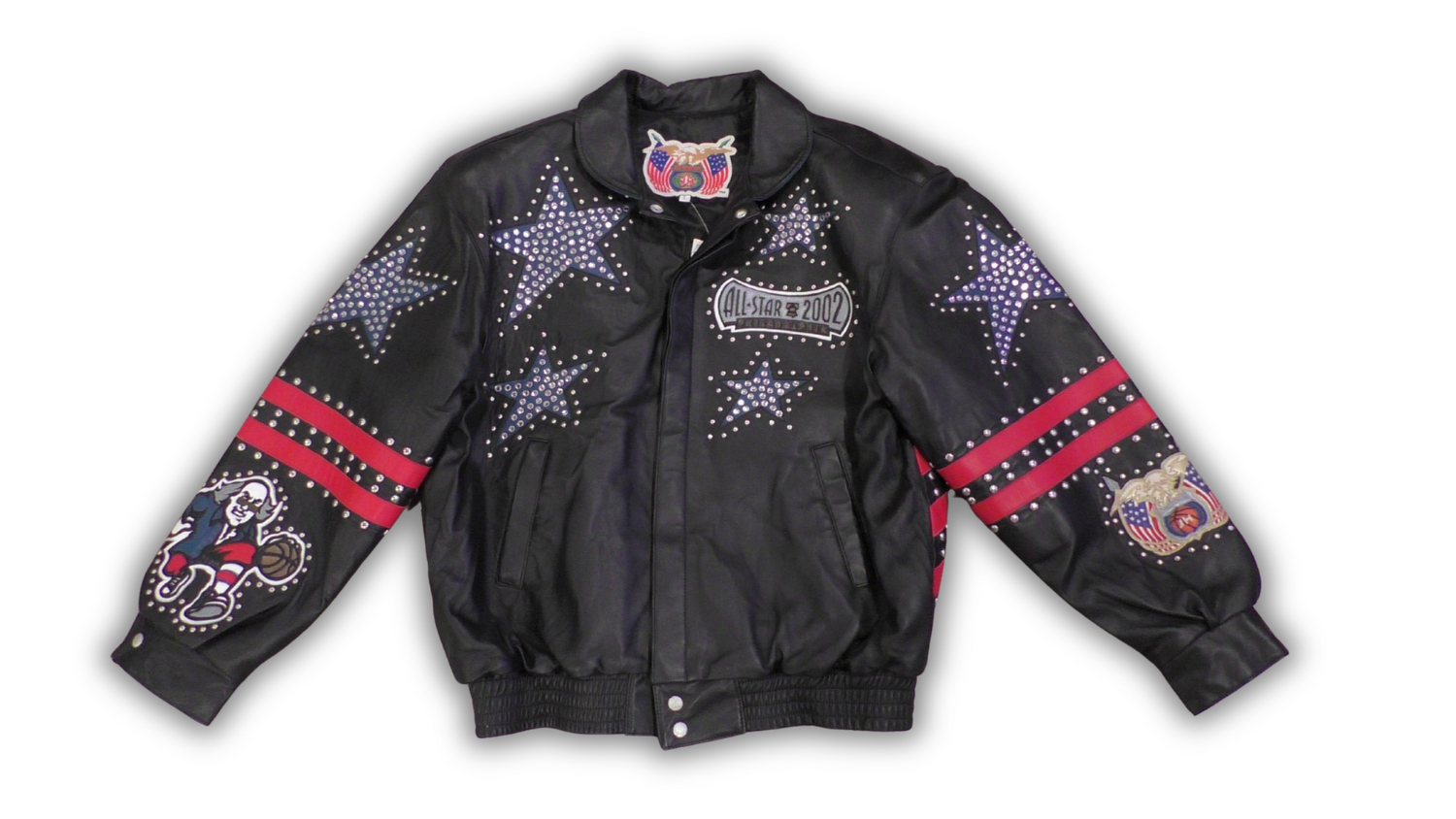 Jeff Hamilton NBA All-Star Leather Jacket, Rhinestones Studs. Embroidered Logos0