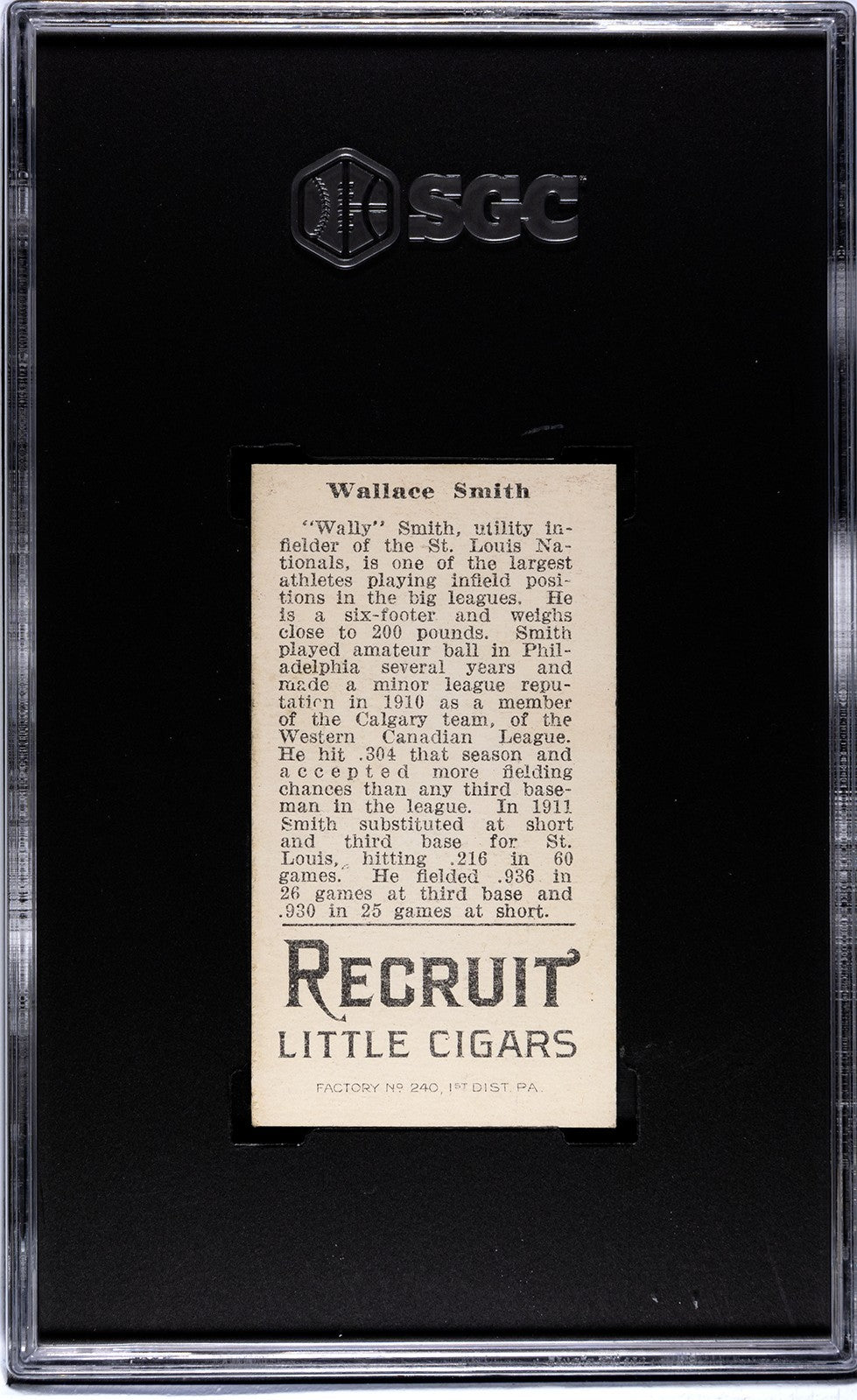 1912 Recruit Little Cigars T207 Wallace Smith SGC Authentic1