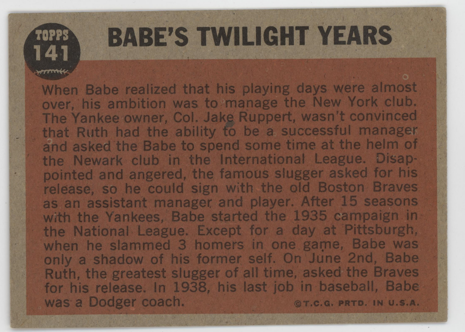 Babe Ruth 1962 Topps 