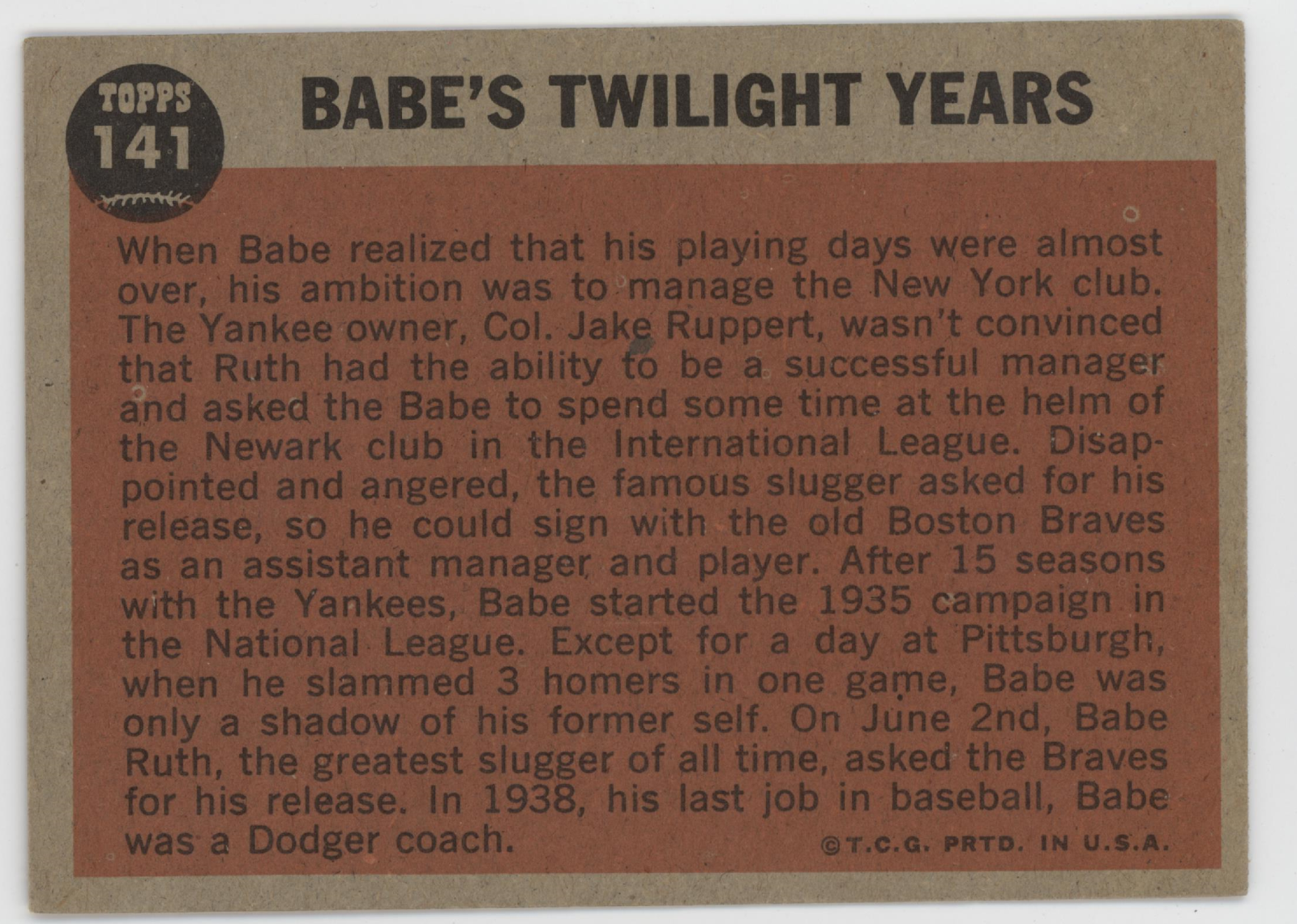 Babe Ruth 1962 Topps 