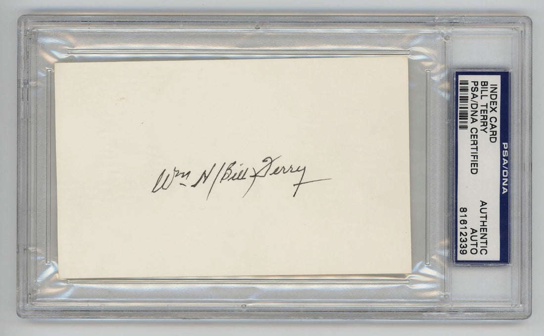 Bill Terry Signed Index Card. PSA. New York Giants Hall of Famer0