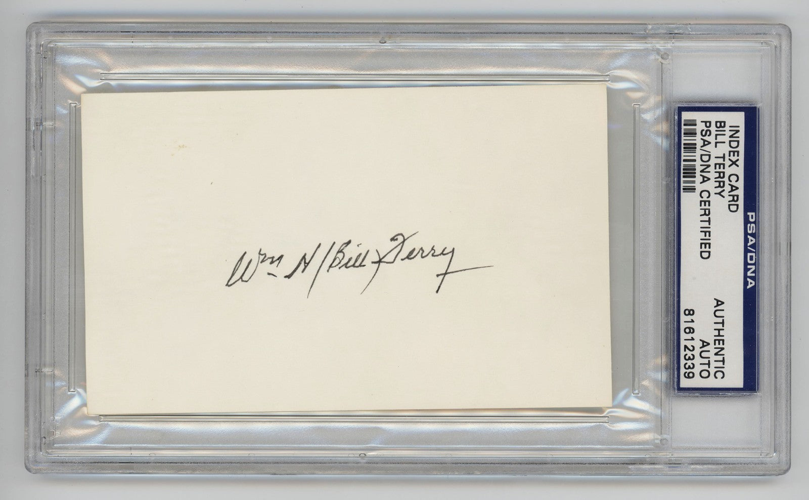 Bill Terry Signed Index Card. PSA. New York Giants Hall of Famer0