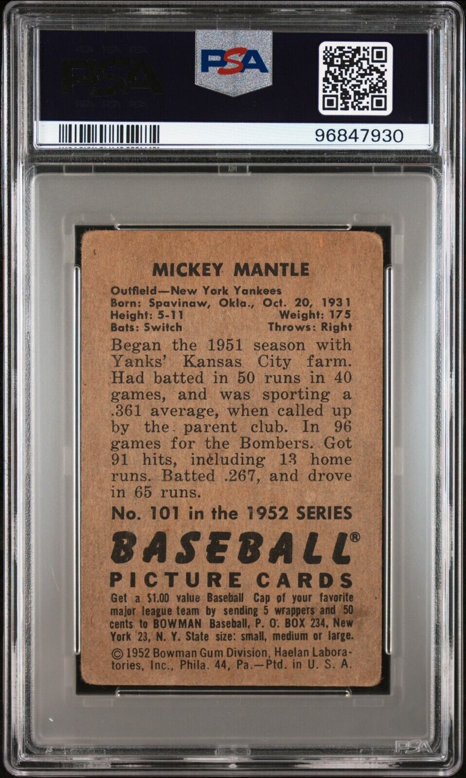 1952 Bowman Mickey Mantle. 