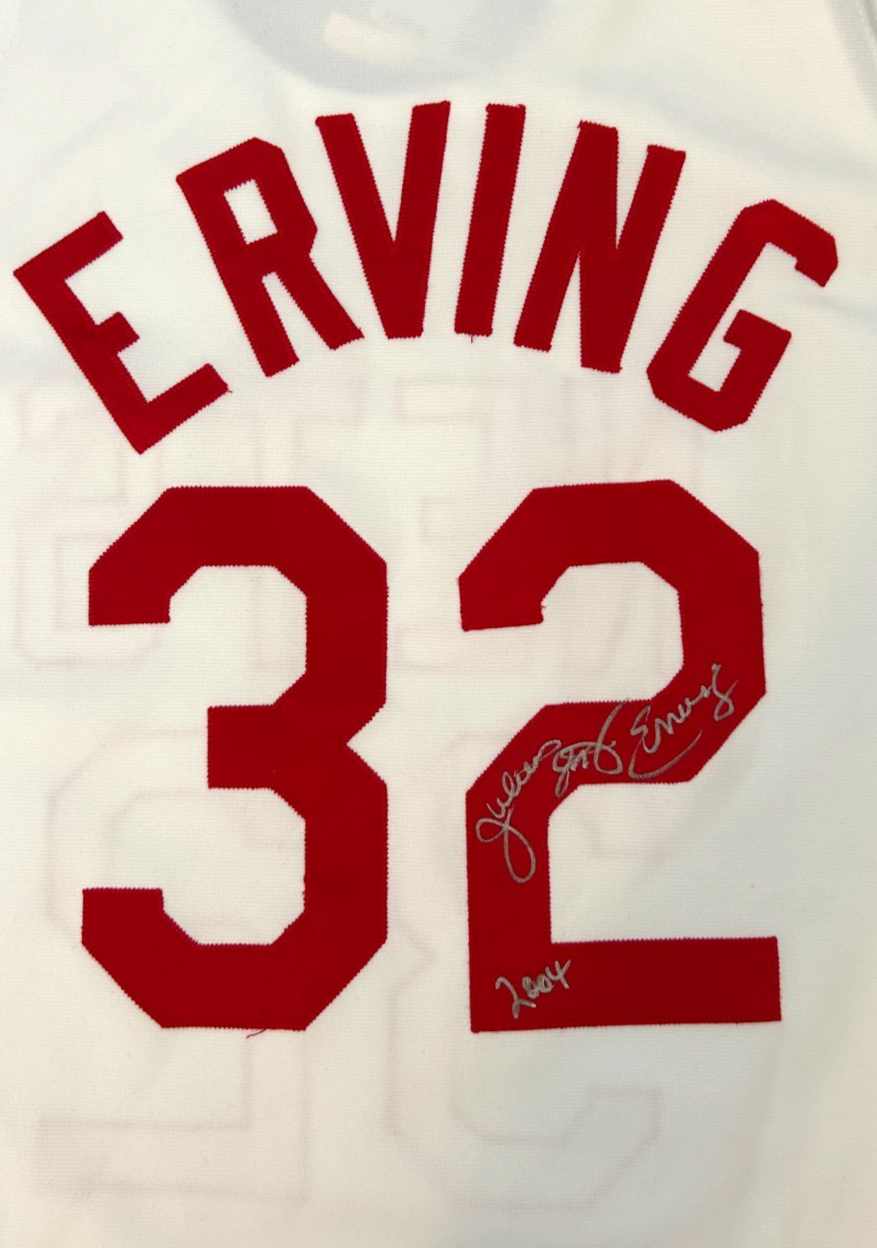 Julius Erving Dr. J Signed Jersey. NY Nets White Mitchell Ness Size 54 JSA1