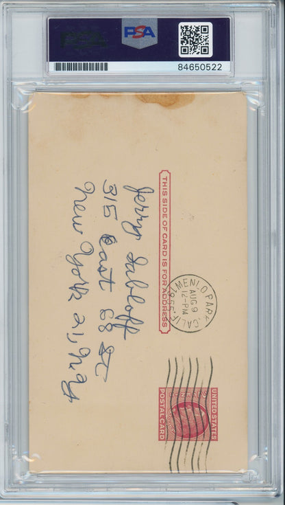 Ty Cobb Signed 1955 Government Postcard. Autograph GPC. Auto Grade 7 PSA2