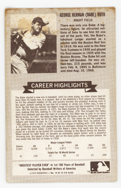 Babe Ruth 1972 Kellogg&